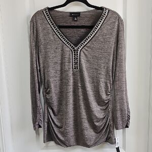AB Studio Gray Ruched 3/4 Sleeve Tunic